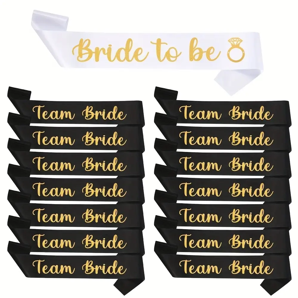 15 Piece Single Party Sash Set, Bride to Be & Team Bride Sashes, Silk Letter Shoulder Straps, Wedding Shower Accessories, Hot Bridal Gift
