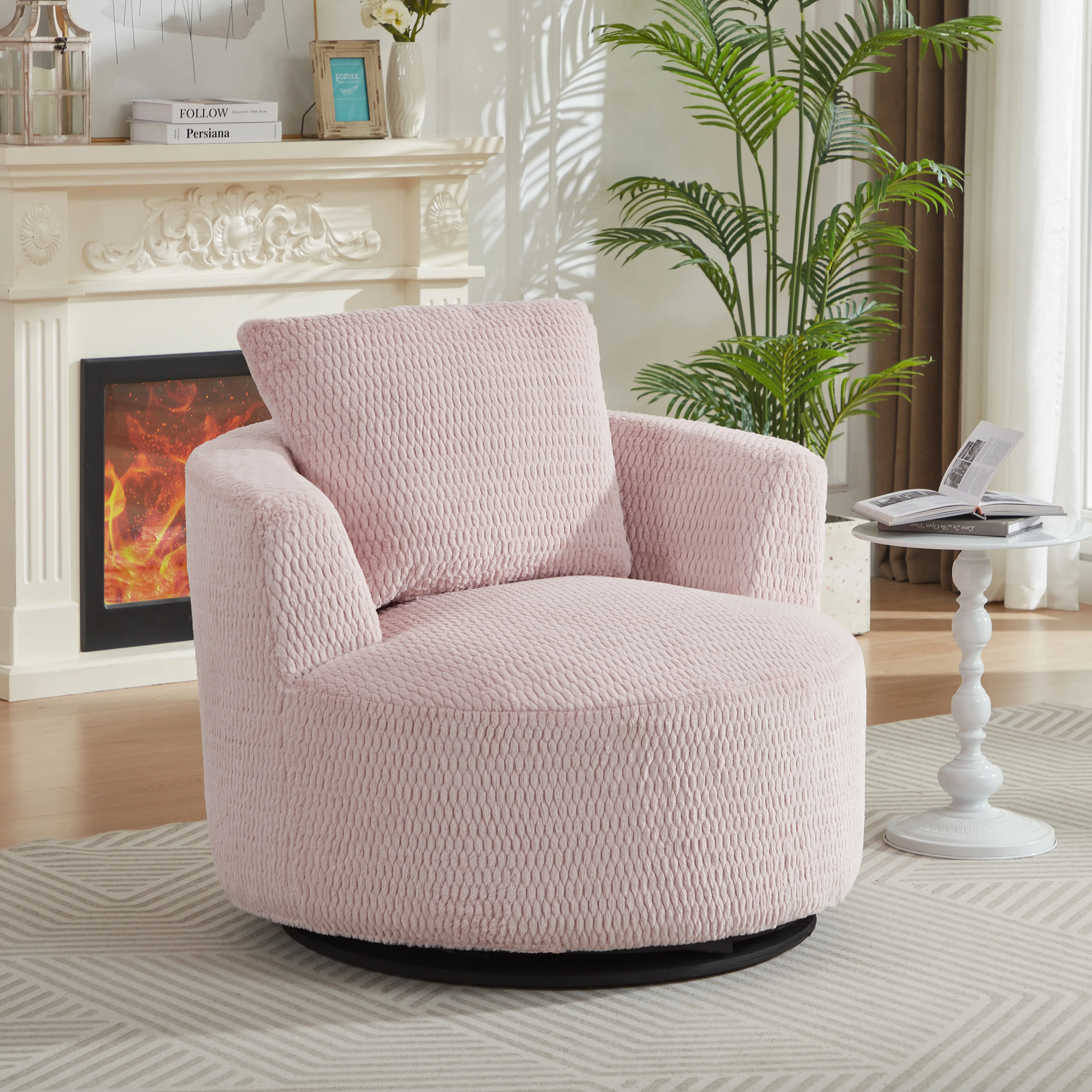 ARCH Compressible 360° Swivel Accent Armchair Modern Comfort Seating for Living Room Office Apartment Upholstered Tub Chair with Padded Seat and Backrest Compact Space-Saving Design Easy Assembly, Dining Room Chairs for Kitchen, Dining Room