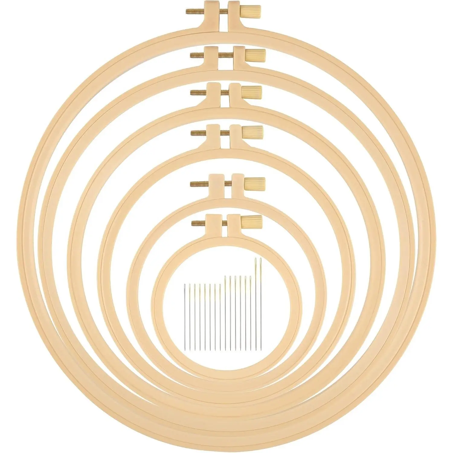 6 Pcs Embroidery Hoop 6 Size, Round Plastic Cross Stitch Hoop with 16 Needles (3.6In to 10.7 in), Small Embroidery Hoop, Cross Stitch Hoops and Frames, Suitable for Embroidery, Craft Sewing