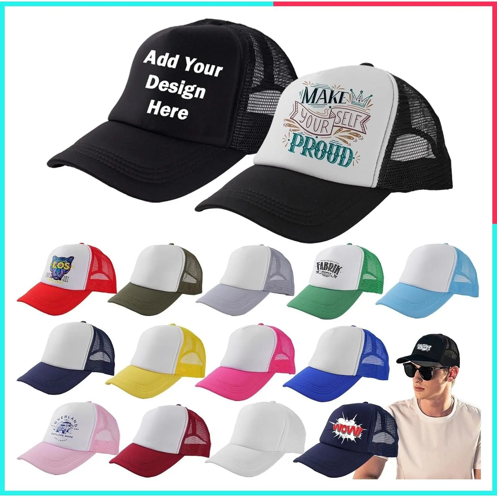 15 Pack Bulk Blank Sublimation Trucker Hats - Wholesale Mesh Baseball Caps for DIY Custom, Men & Women