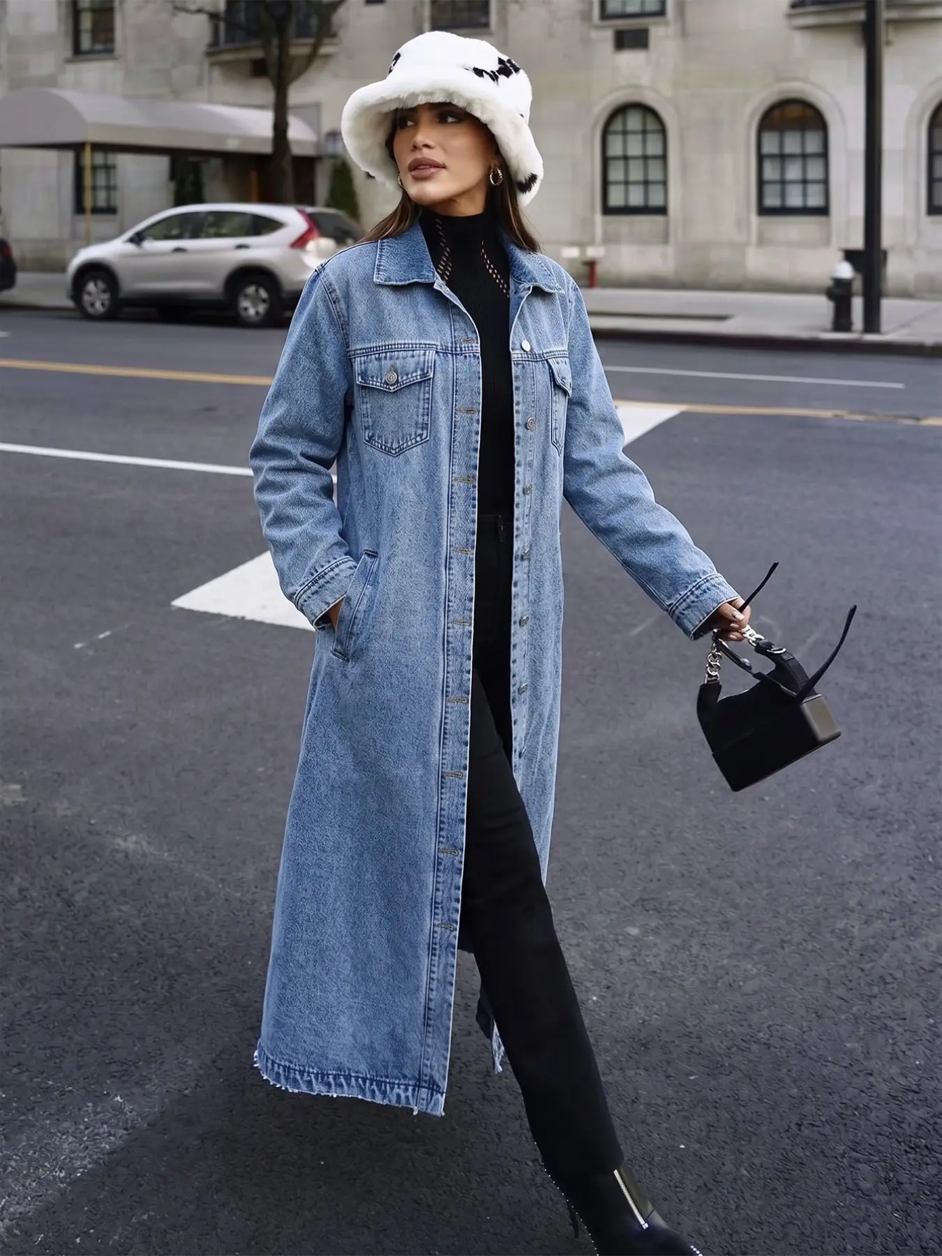 Elegant Y2K Long Coat for Women, Casual Fashionable Chic Denim Jacket, Perfect for Spring Summer Fall, Versatile Academic Style