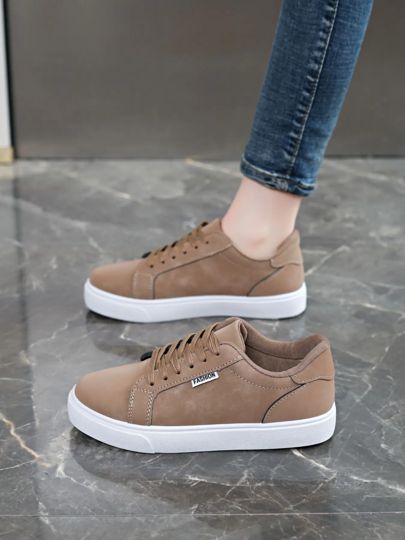 Women's Matte Synthetic Low Top Casual Board Shoes, Lace-Up Flat Slip-On Sneakers, Breathable Inner Rubber Sole, Daily Commute Walking Shoes, Casual Trainer Footwear