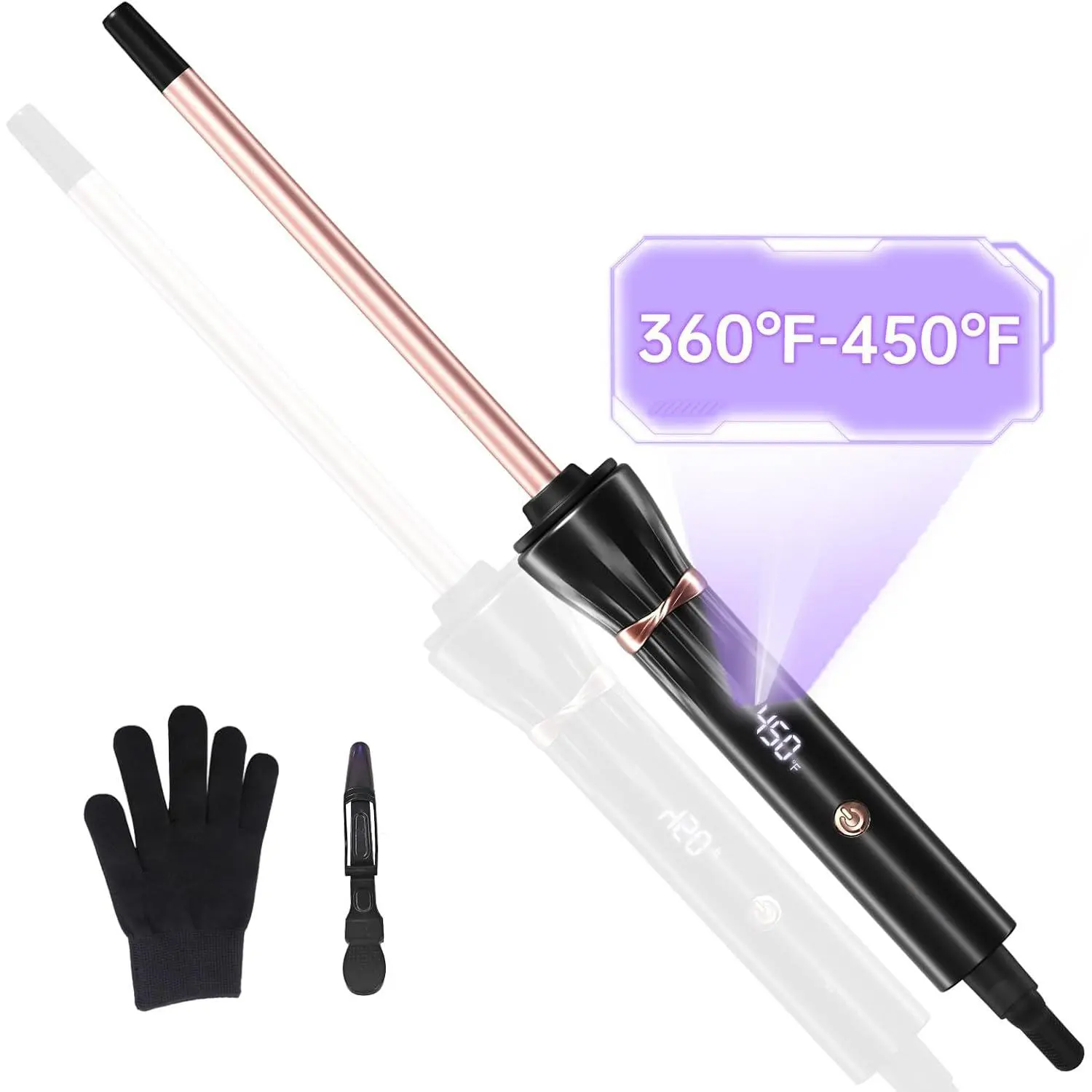 3/8 Inch Small Curling Iron Wand for Short Hair - Clamp-Free, LCD Display, Adjustable Temp 360-450°F, Creates Tight Curls, Adjust Temp