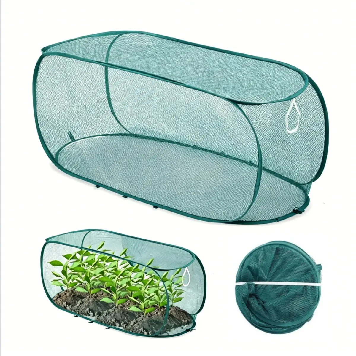 1 Pack Pop-Up Plant Protection Net Cover with Ground Stakes, Foldable Mesh Plant Guard Cage, Garden Supplies, Outdoor Garden Barrier Screen Protect Vegetables Fruits Seedlings Flowers from Animals & Insects, Reusable Raised Bed Plant Cover