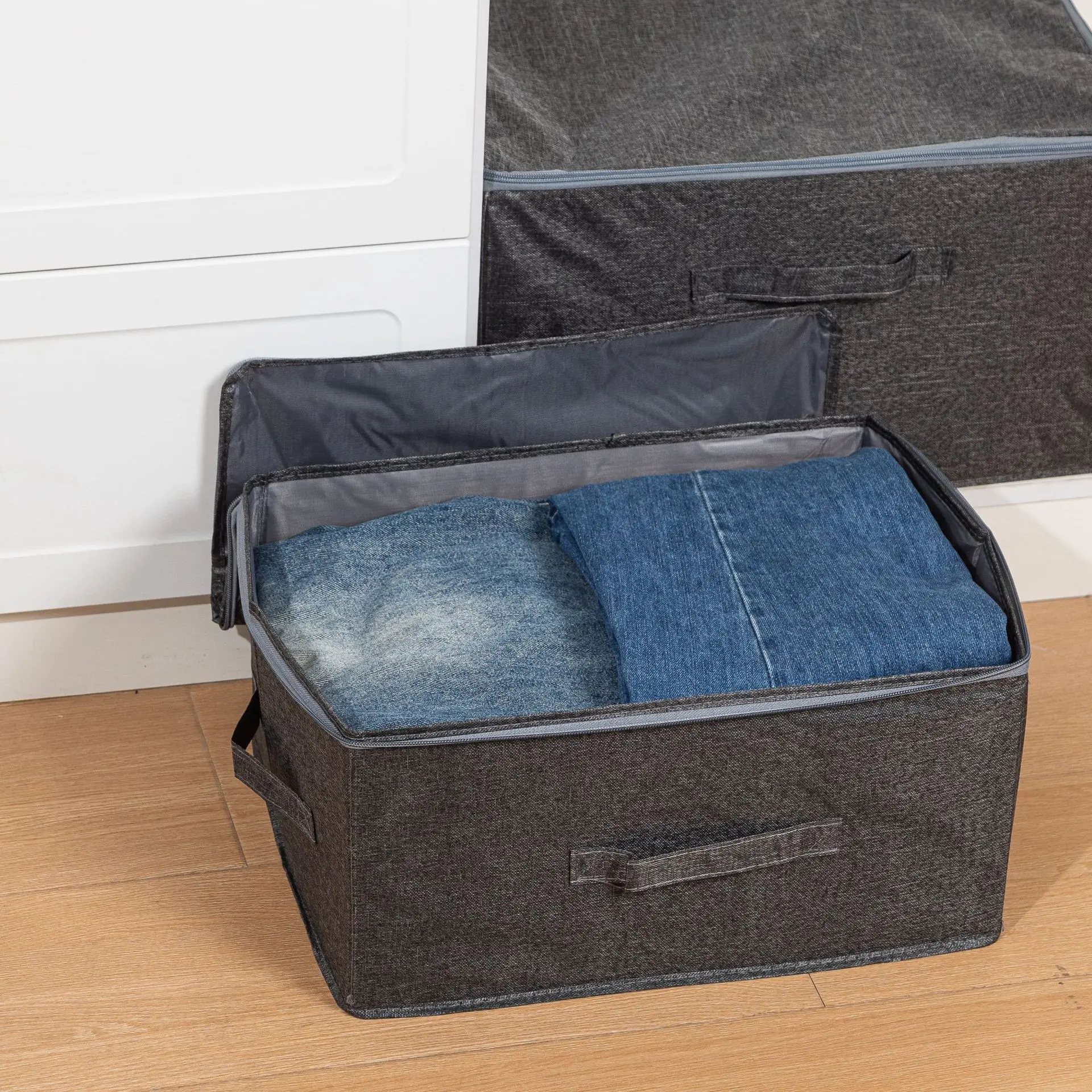Extra-Large Waterproof Nylon Storage Box with Zipper - Versatile, Stackable Organizer for Clothes & Accessories, Dustproof Foldable Container for Home Organization, Gray
