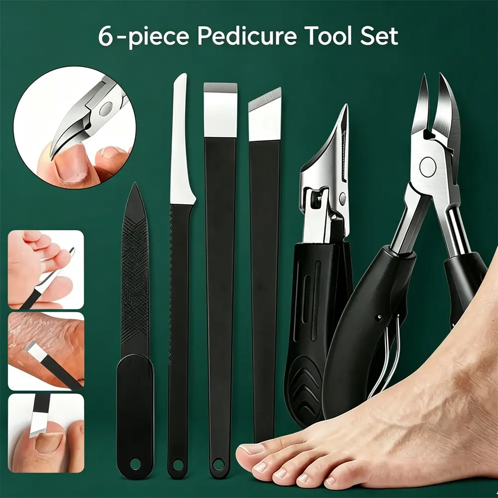 6pcs Pedicure Tool Set, Stainless Steel Ingrown Toenail Clippers, Nail File, Foot Razor, Cuticle Trimmer, Professional Foot Care Tools