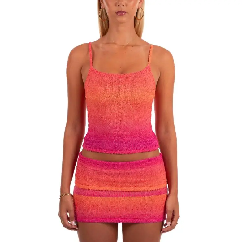Women’s 2-Piece Knit Set Gradient Sleeveless Camisole + Bodycon Mini SkirtFit Summer Party Matching Outfit