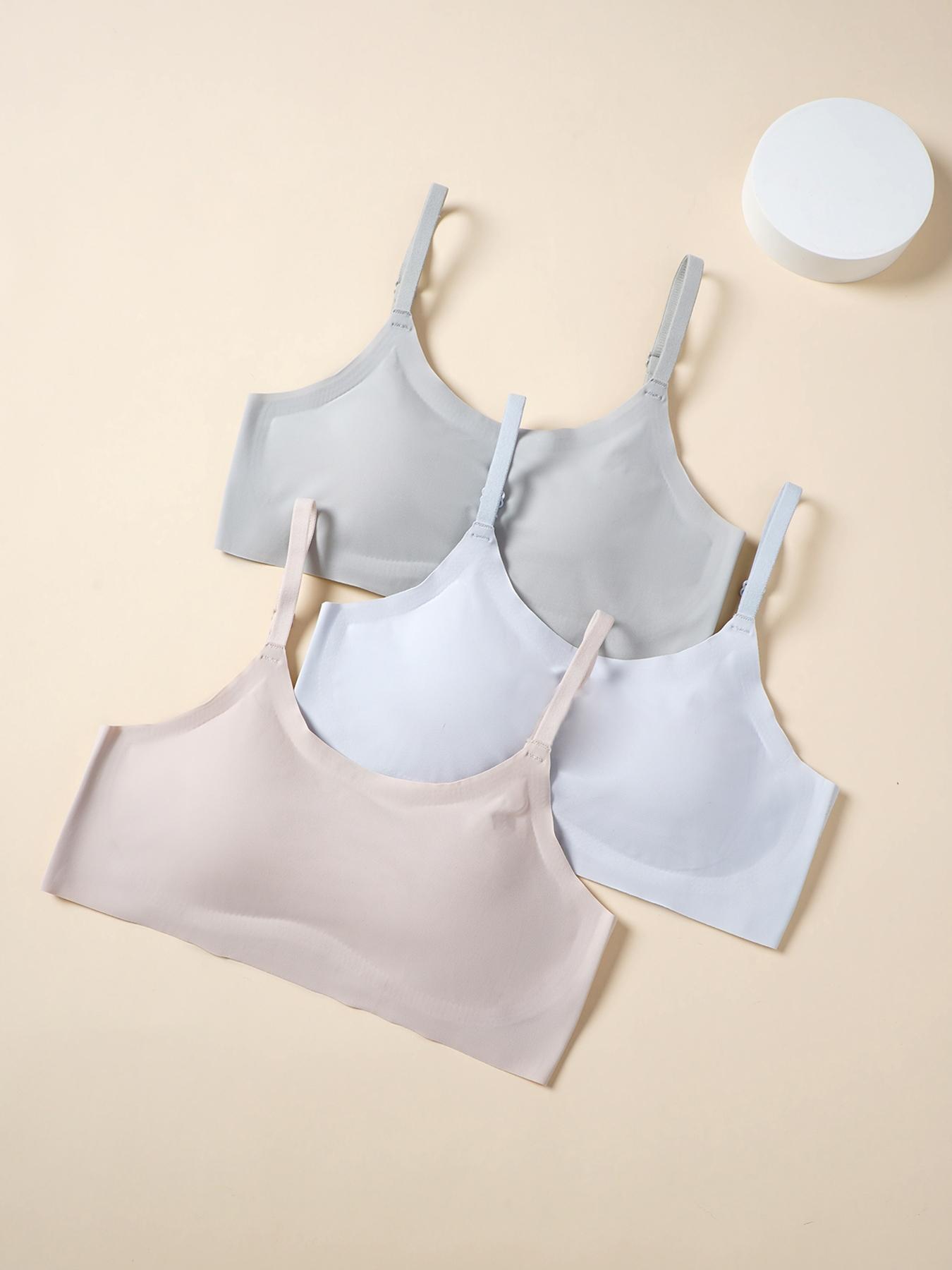 3-Piece Teen Girls Youth Underwear Set, Includes Comfortable Padded Bra, Solid Brami Tank, Solid Colors with Cartoon Patterns, Suitable for All Seasons, Everyday Wear Underwear