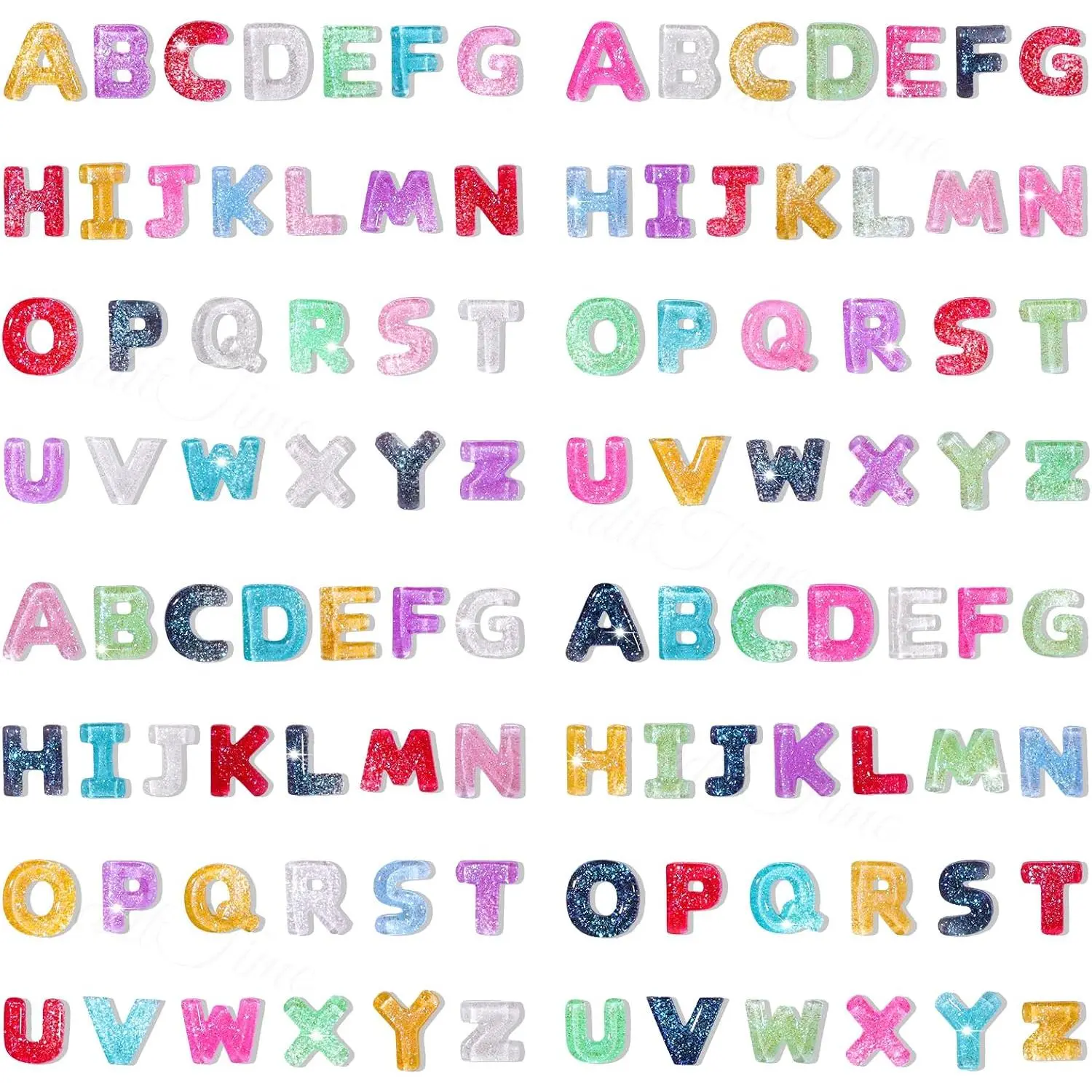 260 count Letter  Art Charms, Candy Colorful A-Z Full Letter Charms   Rhinestones Kawaii Flatback Alphabet   with Glitter Letters for DIY Craft Hair Clips (1Bag-Shiny260)