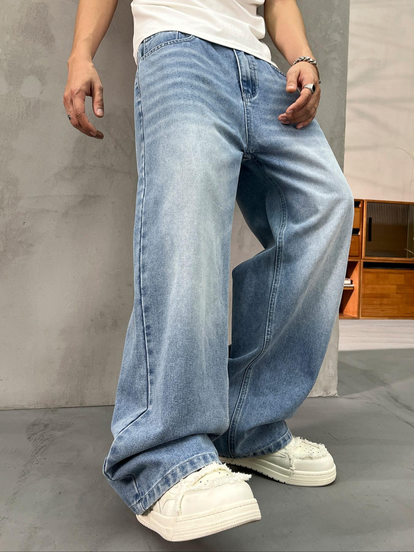 Men's Vintage Washed Loose Fit Wide Leg Jeans, Long Y2K Street Style Denim Jeans, Perfect Gift for Boyfriend & Husband