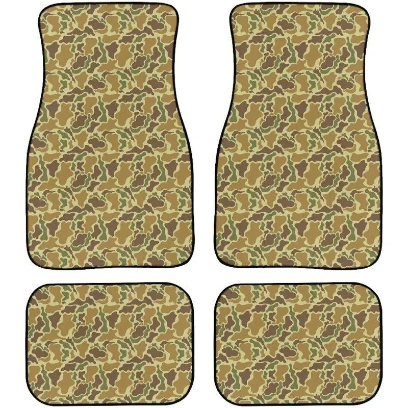 Polyester Green Camo Print Car Floor Mats, 4-Piece Universal Set for Front & Rear, Decorative Auto Foot Rugs Compatible with Trucks, SUVs, Sedans