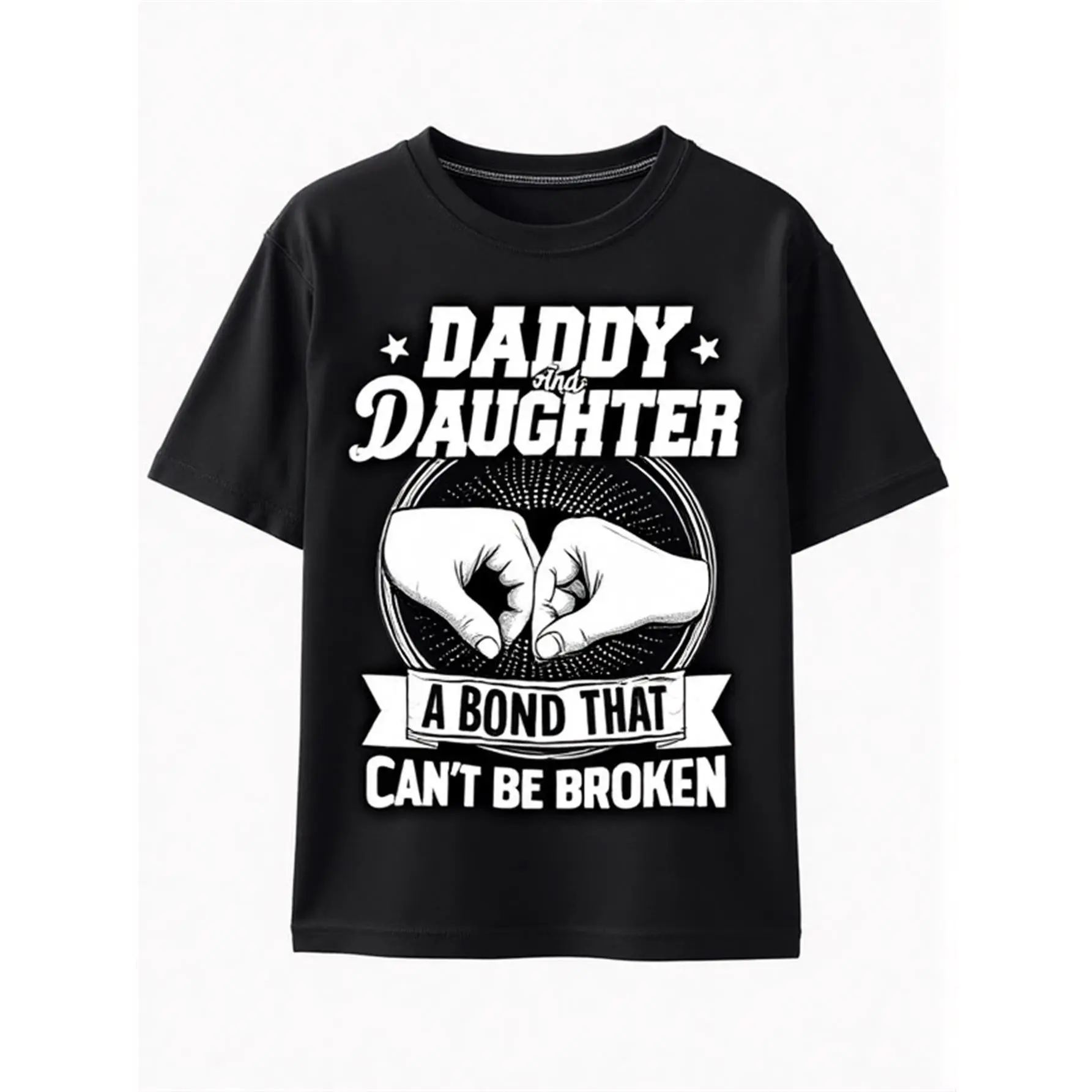 1pc Daddy-Daughter Bond T-Shirt for Dad & Daughter - Heavyweight 180gsm 100% Cotton Matching Outfit, Fist Bump & Slogan Print (Daddy's Bonding Gift), Machine Washable Father's Day Present, Casual Crew Neck Short Sleeve Streetwear Menswear Basic Print Soft