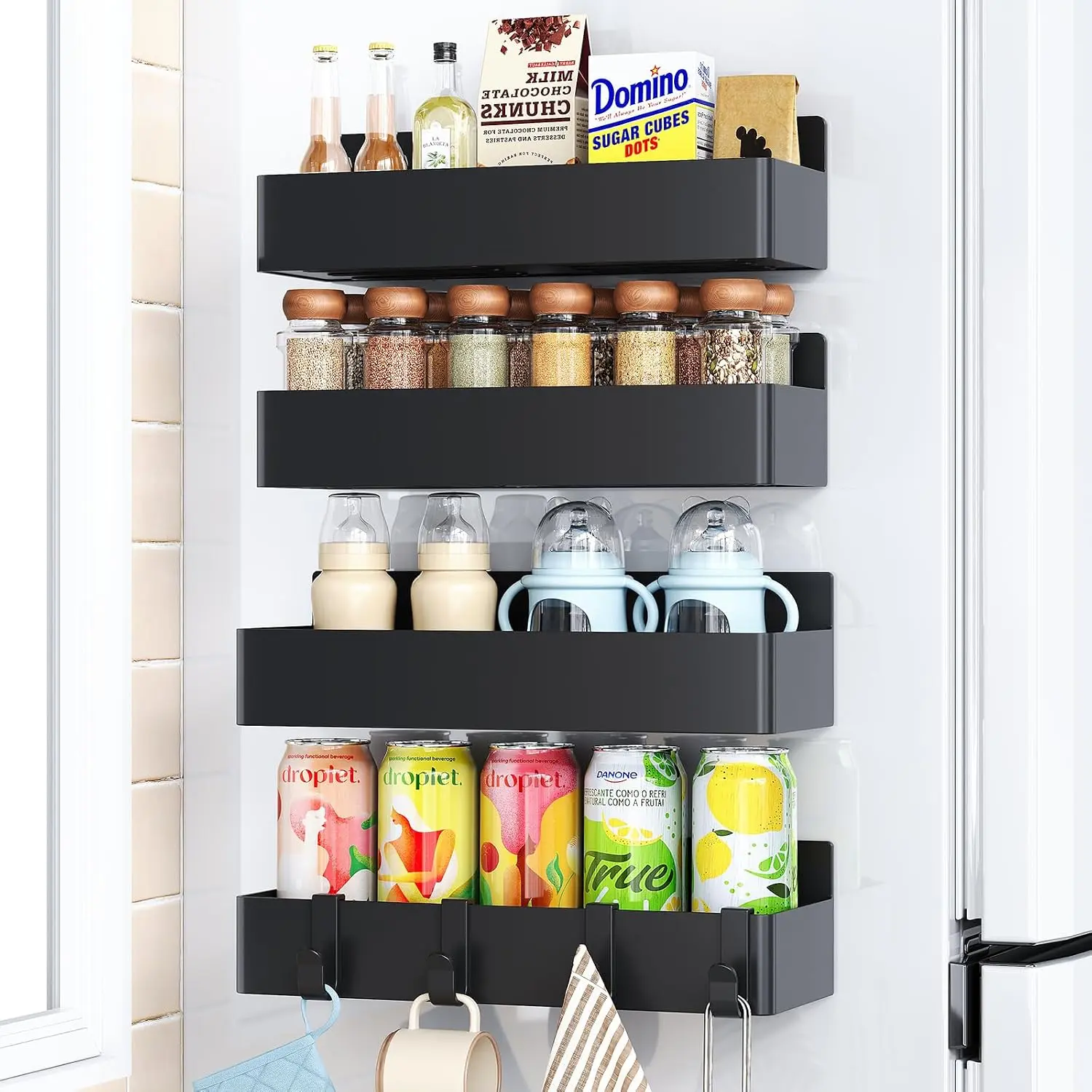 Rack for Refrigerator, Kitchen Organizer and Storage Shelf, Black (4 Pack)…