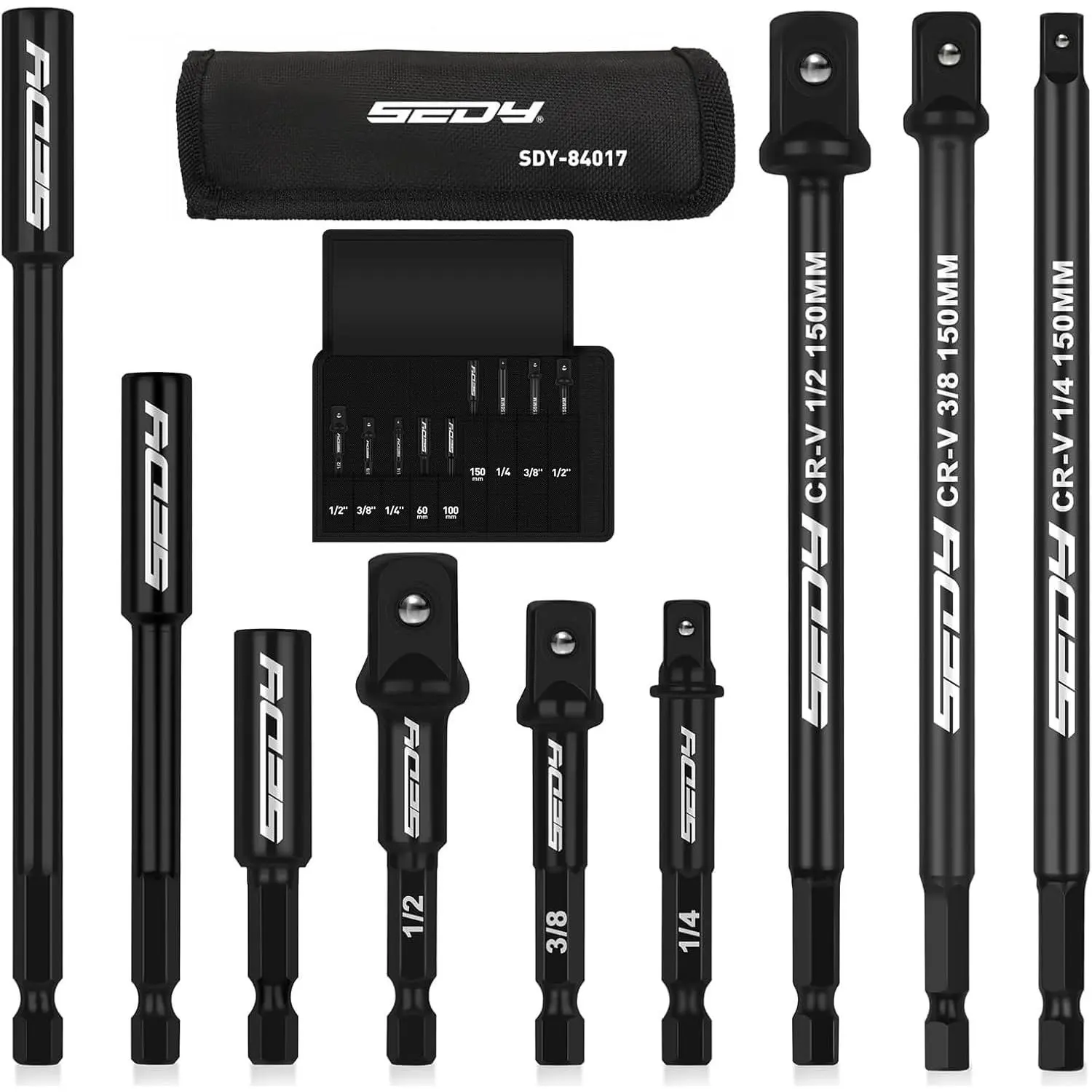 9-  Socket Adapter Set, 1/4" 3/8" 1/2" Driver Socket Adapter, Power Drill Bit Extension,   Bit Holder, Socket Wrench Adapter