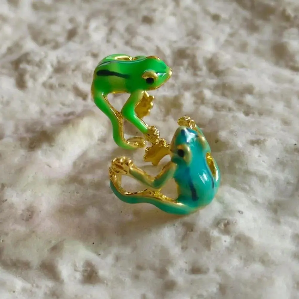 New Fashion Green Frog Open Rings For Women Men Metal Cute Animal Adjustable Finger Ring Jewelry Birthday Party Gifts For Women