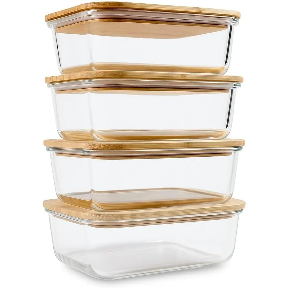 Glass  Storage Containers with   (4-Pack, 36oz) Airtight, Leakproof,  Borosilicate Glass Meal Prep Containers – , Oven/Microwave/Freezer Safe-Plastic-Free &