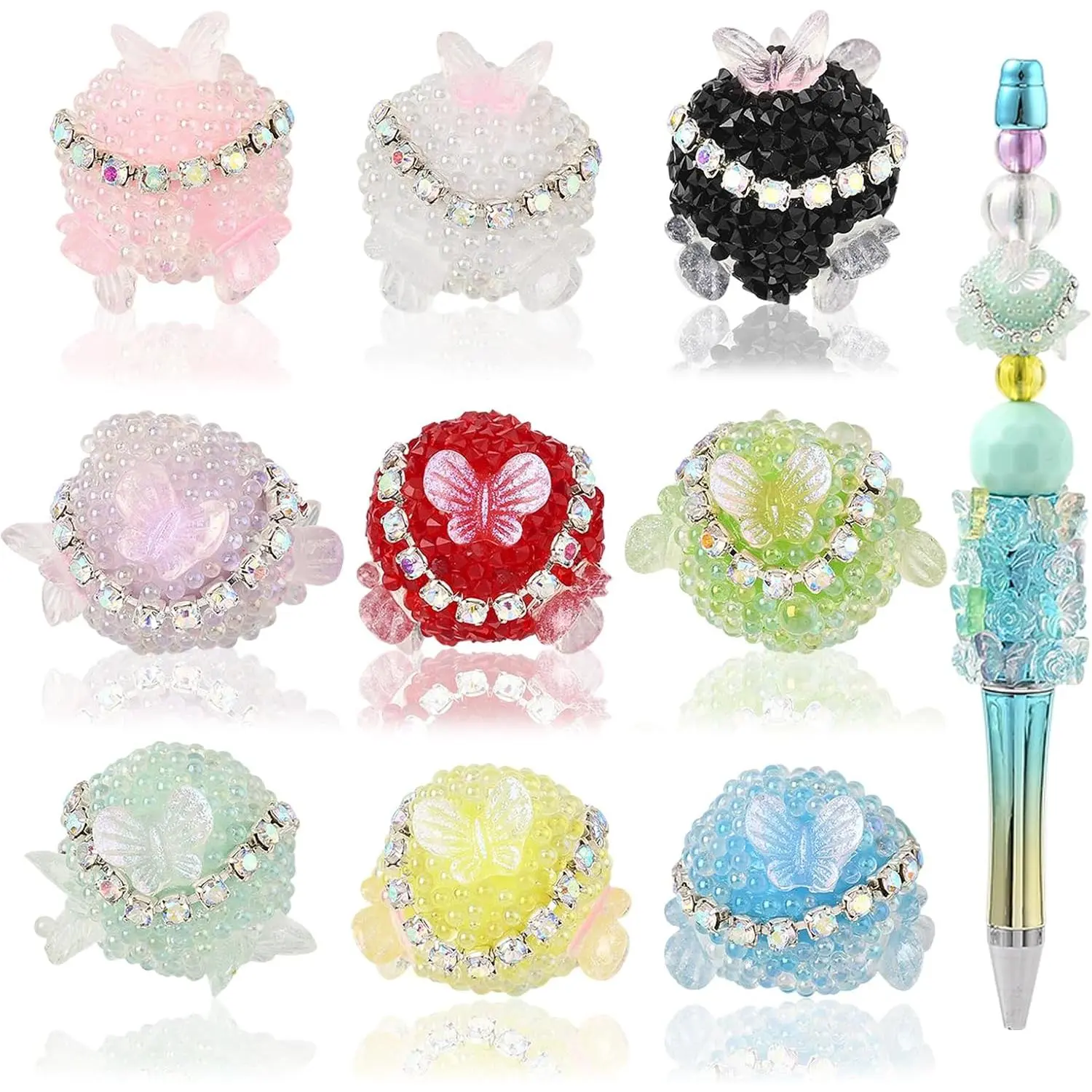 Rhinestone Butterfly Beads for Pens Bulk  Making, 9 count | Spacer Pen Beads, for Bracelets,  Making, DIY Craft