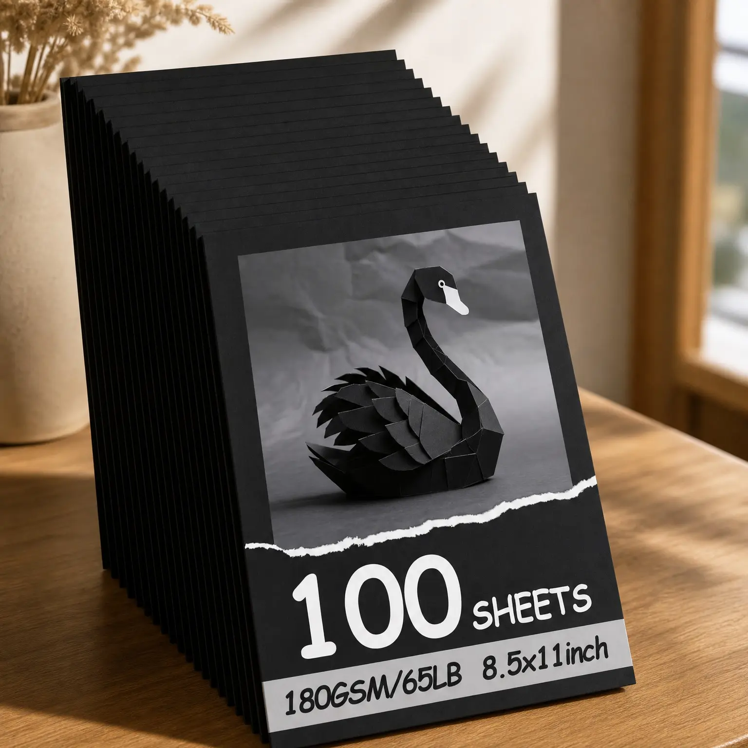 100 Sheets Black Cardstock 8.5x11, 65lb/180gsm Heavyweight Cardstock Paper for Printer, Resume, Scrapbooking, Art, Crafts, Business CardsGift