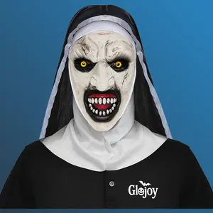 Scary Halloween Terrifying Nun Latex Head Mask, Comfortable Horror Cosplay Party Prop, Face Covering Accessory