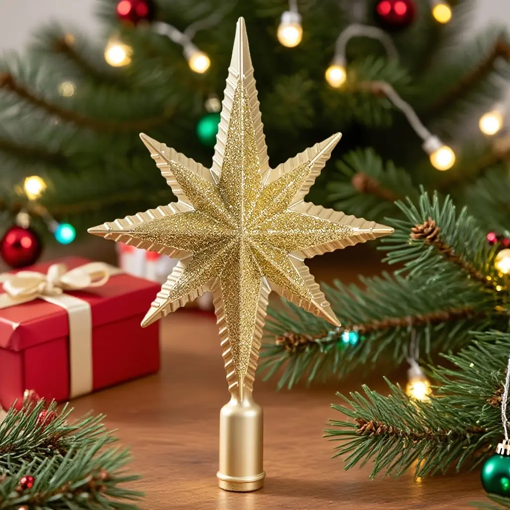 Christmas Tree Topper, 3D Octagonal Star Decoration, Festive Holiday Decor, Home Office Party Decor, Lightweight Modern Ornament