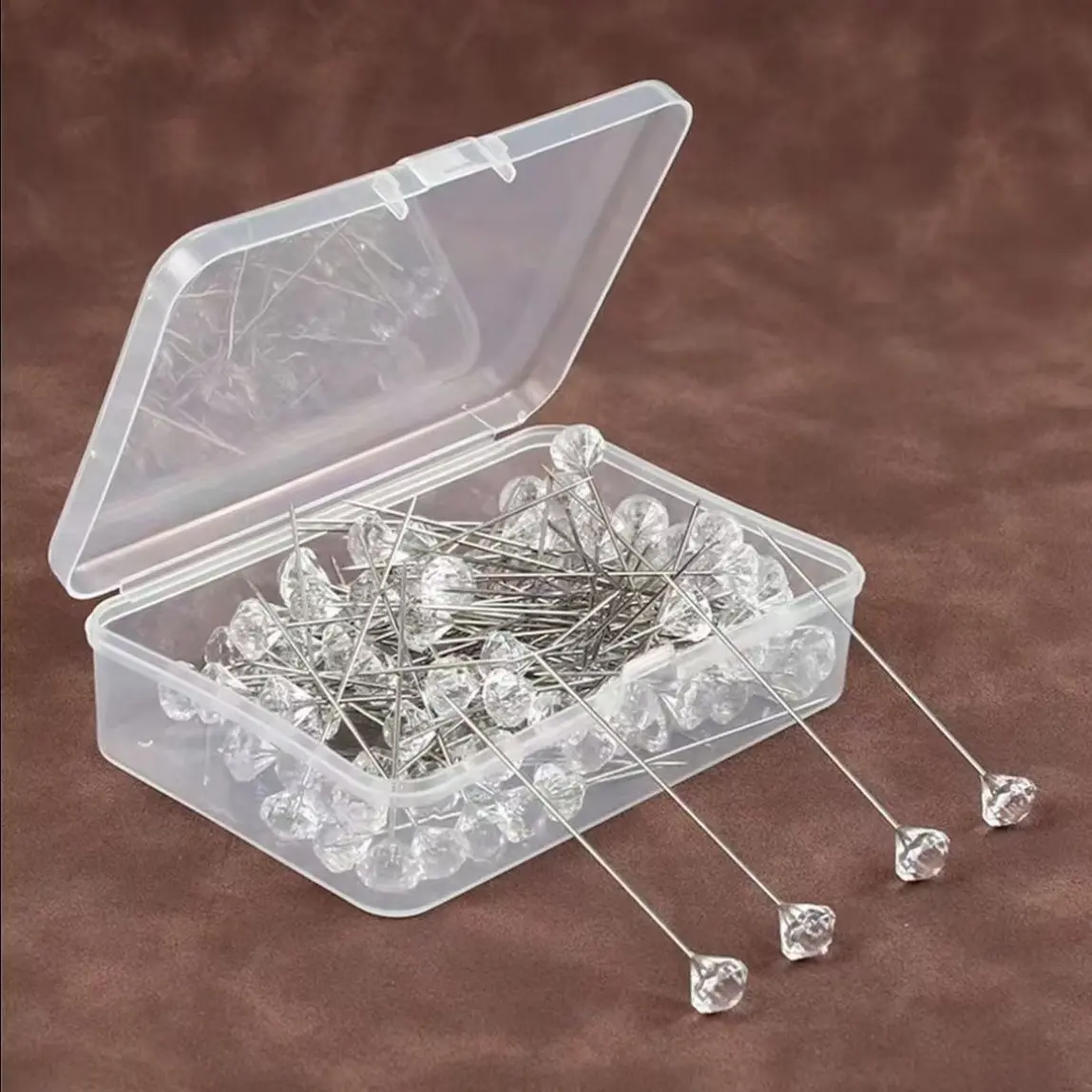 100pcs set Rhinestone Flower Bouquet Pin, 100pcs/box, Artificial Diamond Positioning Pin, Wedding Bridal Sewing Craft, Needle Crafts Kit