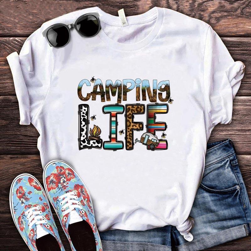 Camping Life Pattern Heat Transfer Sticker, 6pcs Funny Iron on Decal, Iron on Transfer Patch for T-shirt, Jeans, Jacket, Outdoor Camping Lover, Gifts for Family & Friends