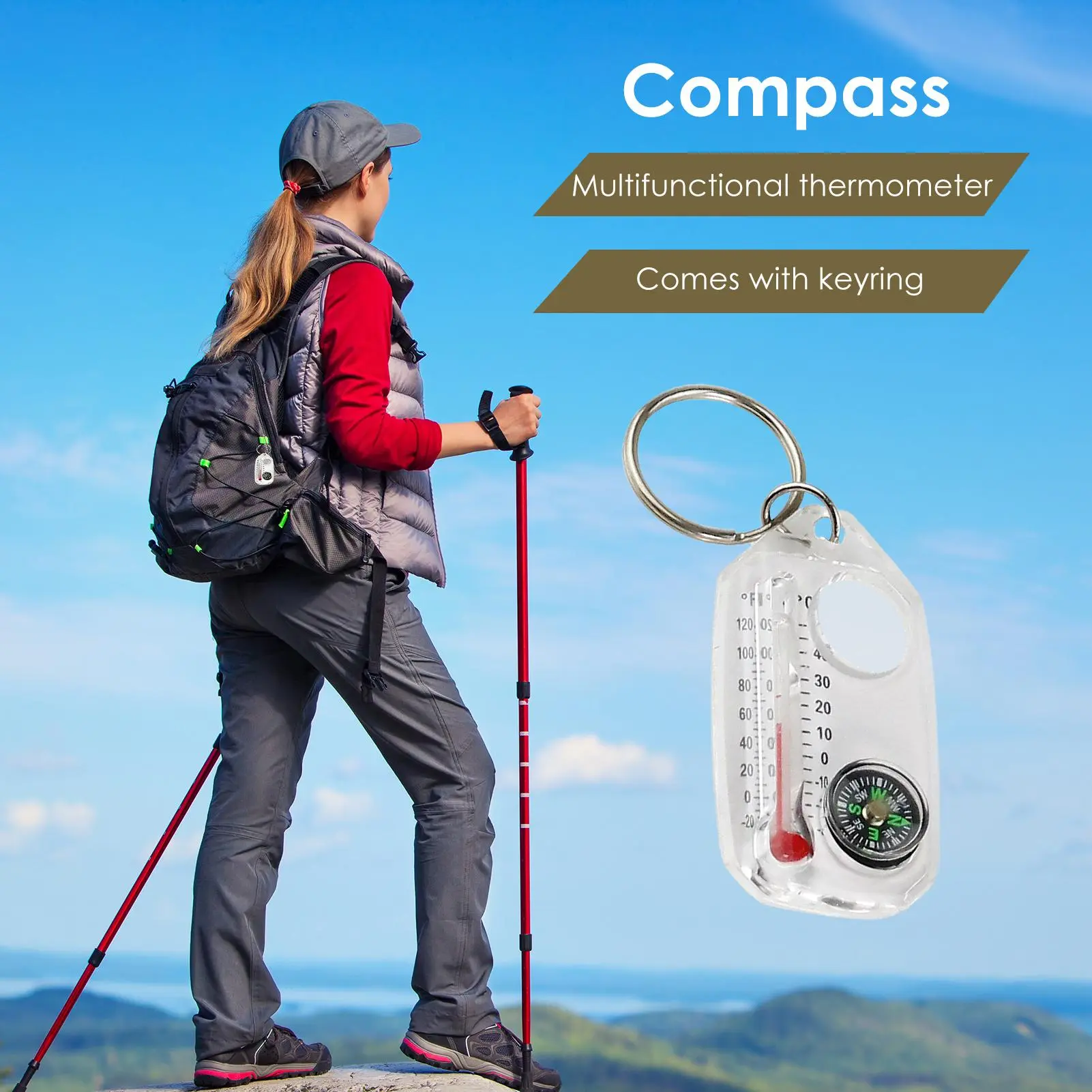 Pocket Survival Compass Multifunction Mini Keychain Camping Compass Thermometer Outdoor Climbing Tester Survival Guiding  Tool