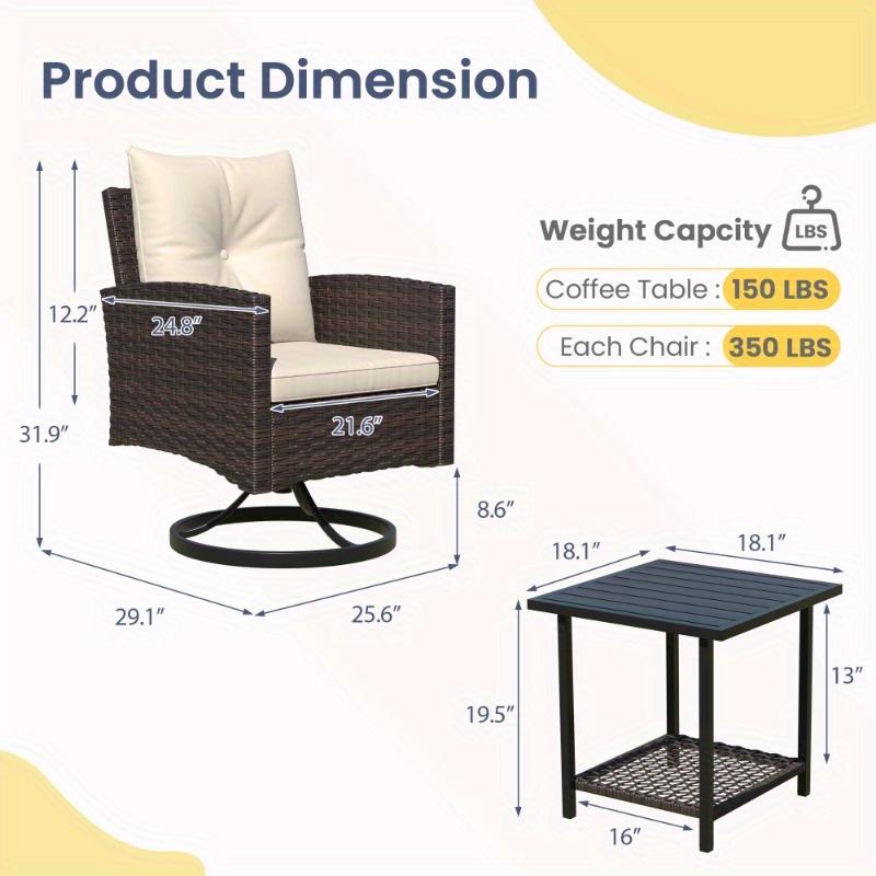 3-Piece 360° Swivel Rocker Patio Set - Includes 2 PE Rattan Rocking Chairs, Coffee Table & Cushions - Perfect for Backyard, Balcony, and Patio - Available in Beige, Gray, Red, and Blue