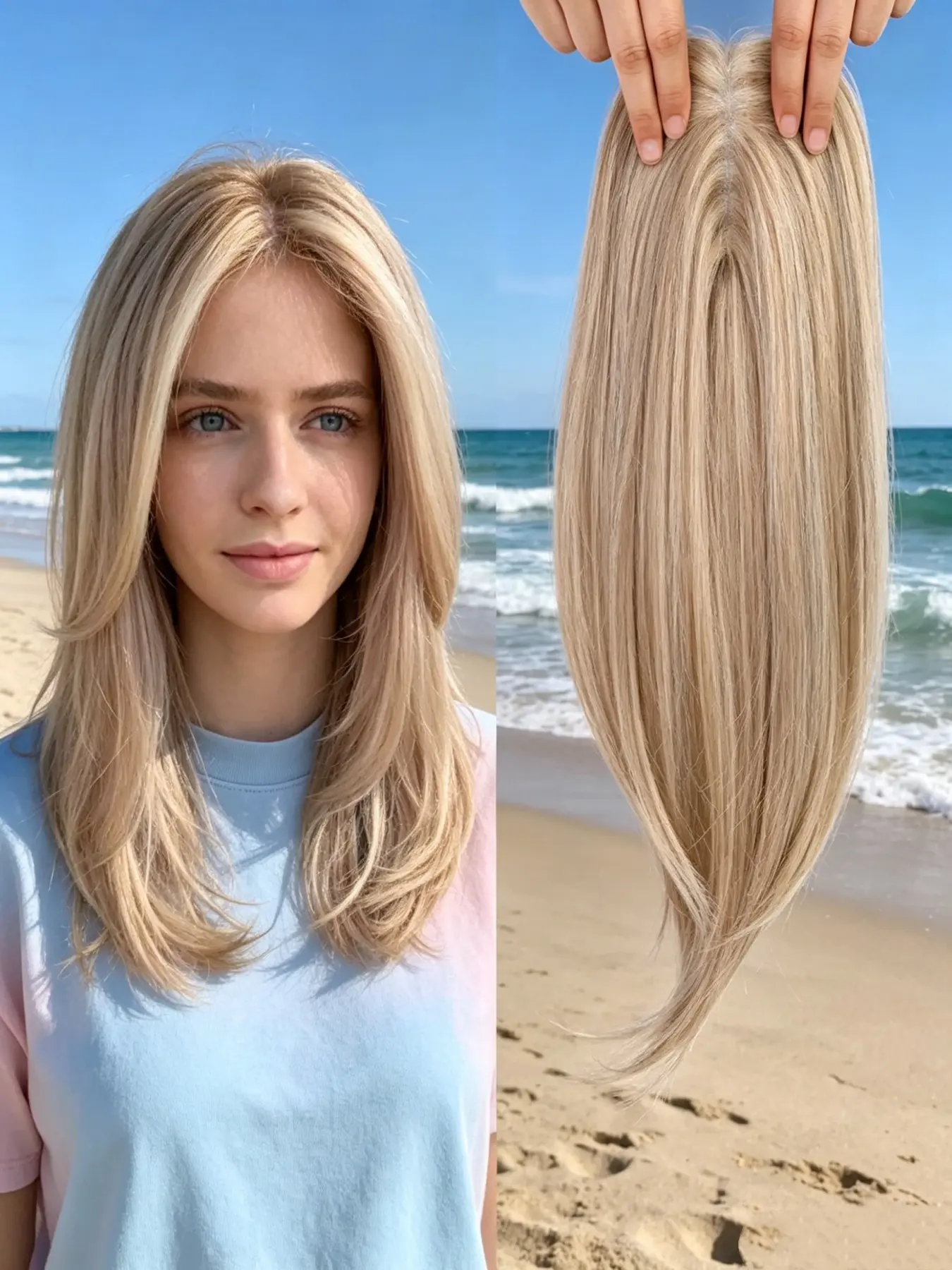 💁♀️Game-changing hair hack for thinning crowns! Premium Kanekalon synthetic straight hair topper with secure clips, natural dimensional blonde highlights, instant fullness without salon visits every single day