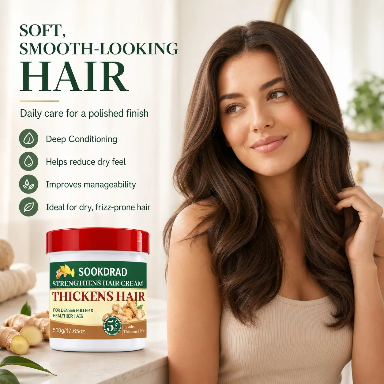 Ginger Hair Cream, Strengthening, Thickens Hair, Denser, Fuller, Healthier Hair, 5 Days Results, All Hair Types, 500g