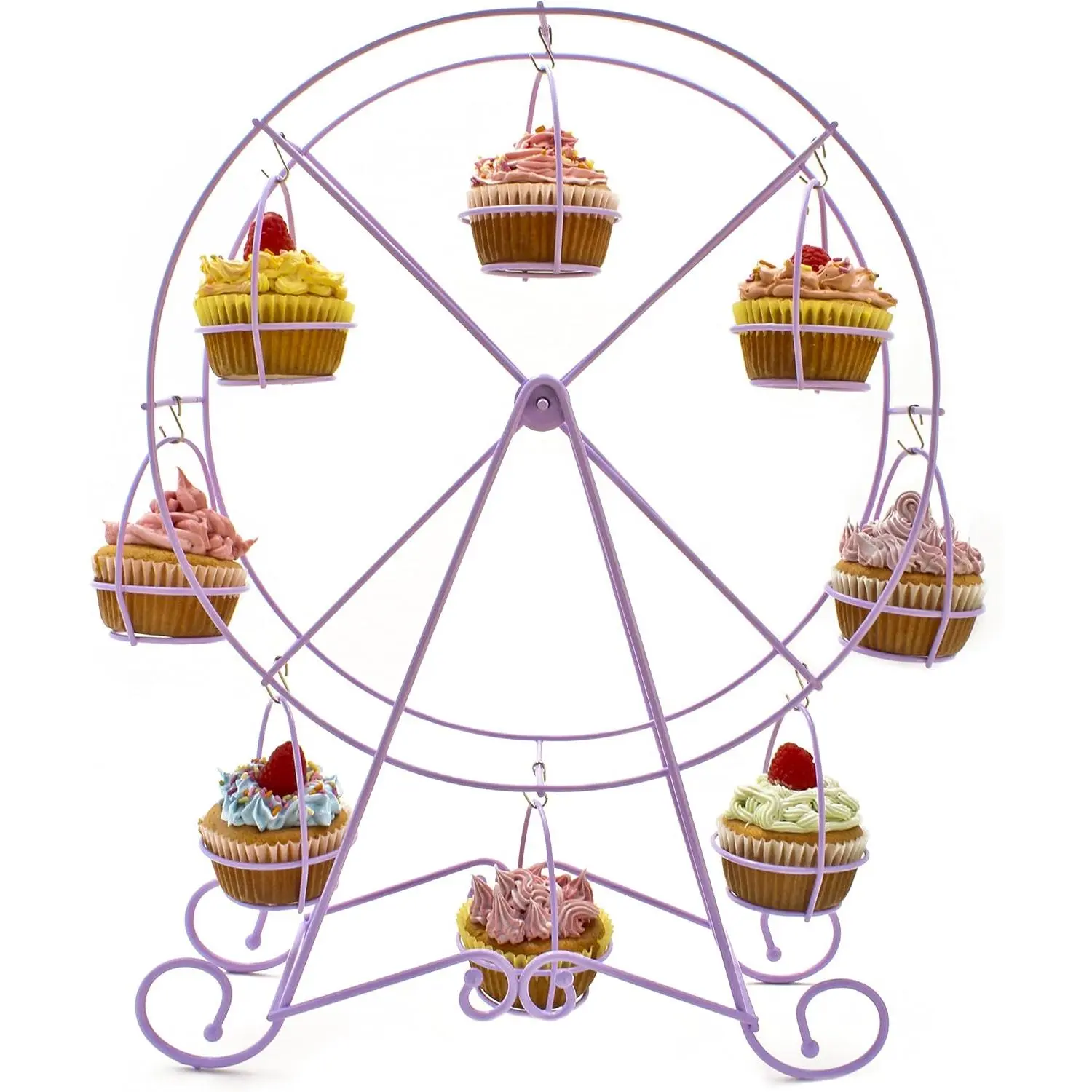 Ferris Wheel Cupcake Stand - Decorative Cupcake Holder for Parties - Spinning Display for Serving Pastry,  & Desserts - Easy-to-Clean, Fits 8 Cupcakes - 14x4x17,