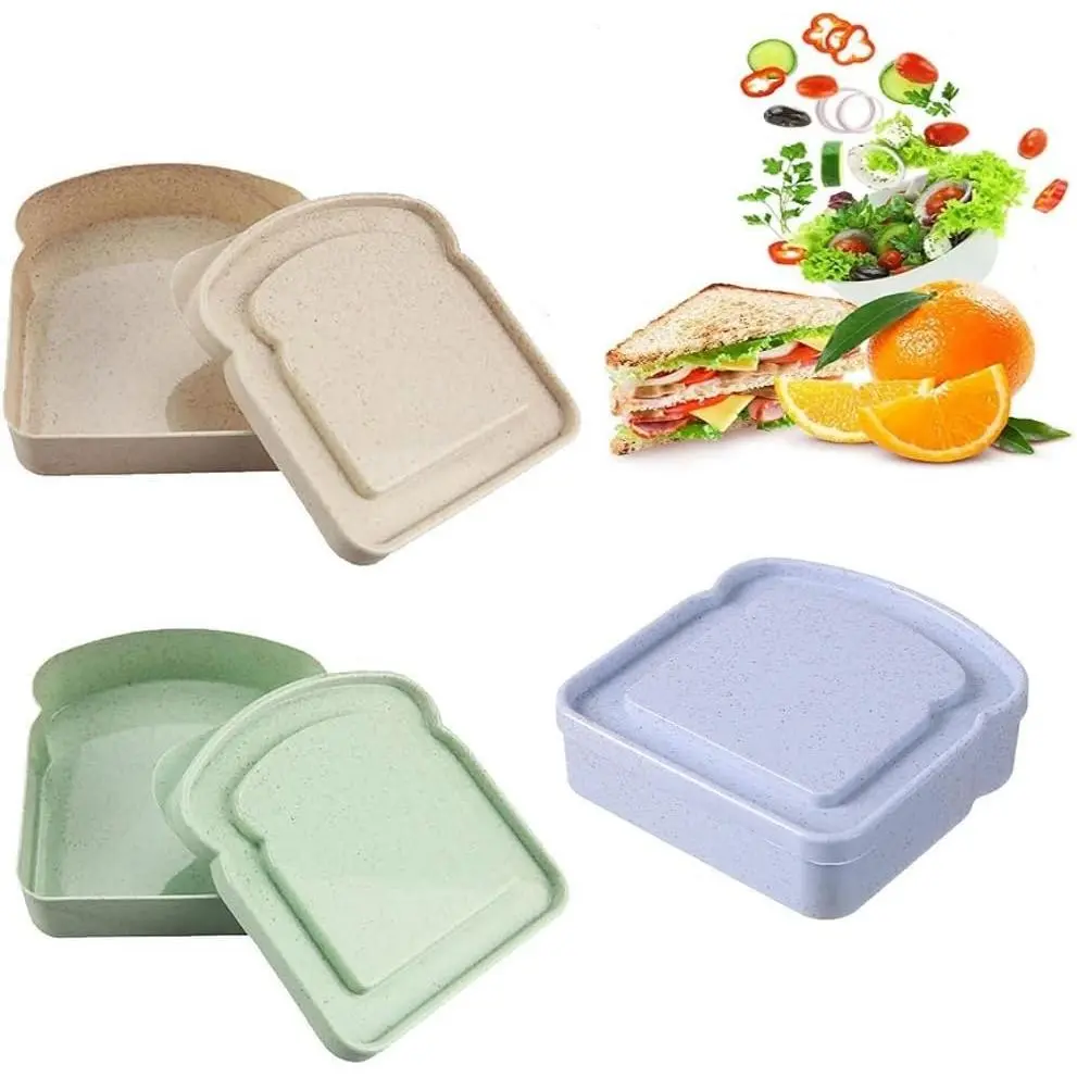 3Pack Sandwich Containers, Plastic Toast Shape Food Storage Sandwich Box with Lid, Reusable, Microwave & Dishwasher Safe, Sandwich Containers for Lunch Boxes for Family