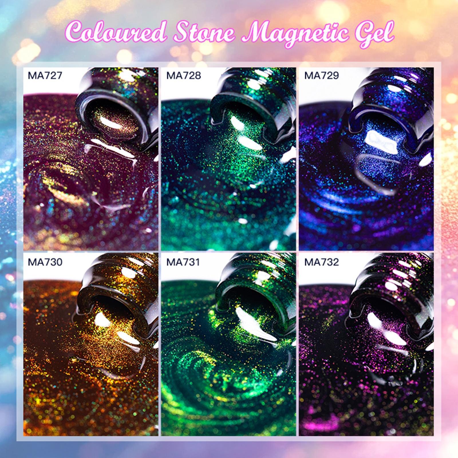 MEET ACROSS 7 Pcs Colorful Gem Cat Eye Gel Nail Polish Set, Super Bright Magnetic Transparent Long-Lasting Soak-Off Gel for Home or Salon UV/LED Nail Art DIY