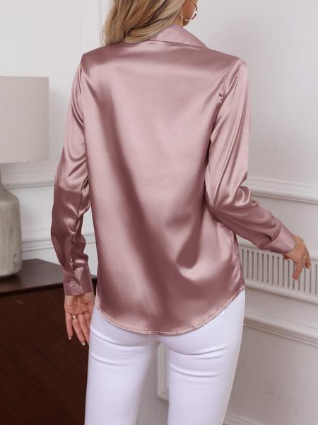 Women's Plain Satin Shirt, Elegant Long Sleeve Button Top for Work Office Business, Ladies Clothes for All Seasons, Womenswear
