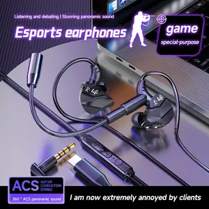 New Wired Gaming Headphones, 3.5mm and Type-C Jacks, Digital Chip, In-Ear Gaming Earbuds, High-Fidelity Stereo Bass, Mic Volume Control