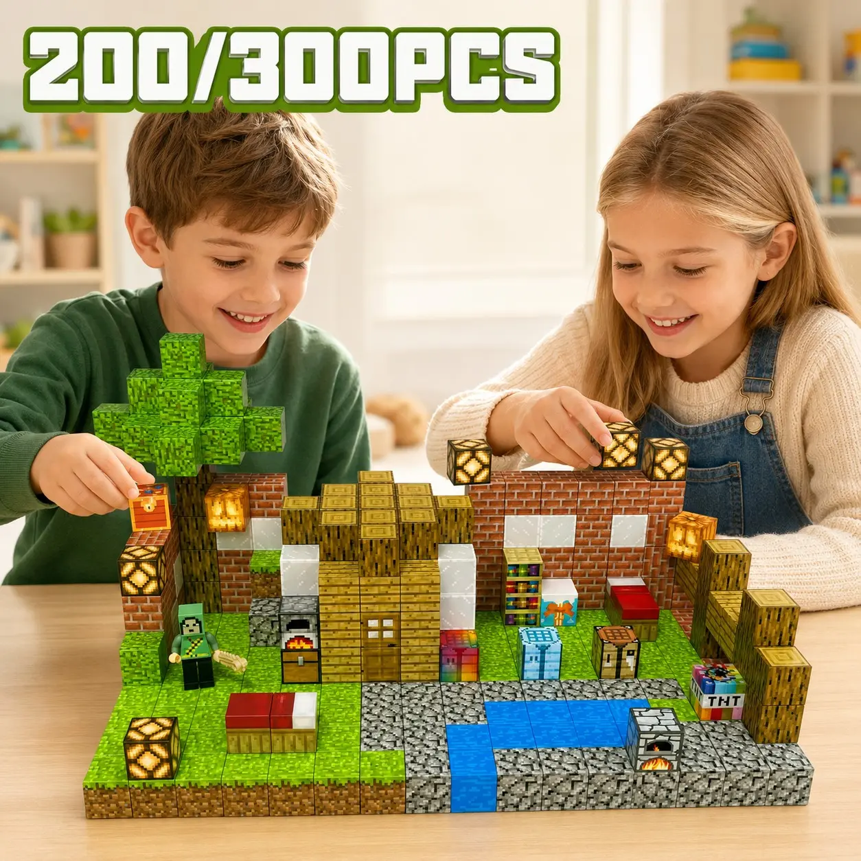 200/300pcs Magnetic Building Blocks Set, Creative DIY House Treehouse Model, Stem Educational Toy, Reusable Puzzle Gift for Kids