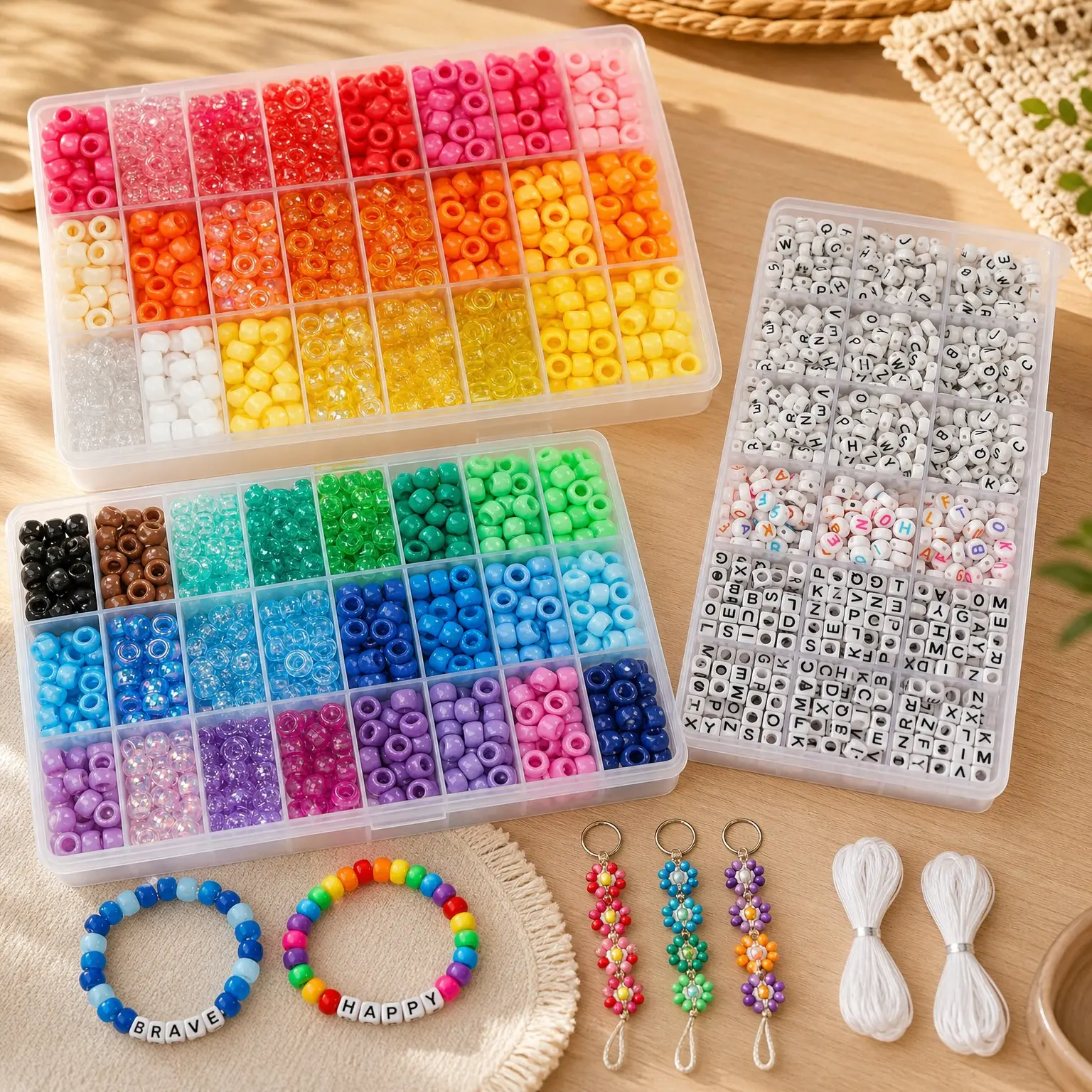 48 Colors 4000pcs Pony Beads Bracelet Making Kit with Letter Beads | 2400 Plastic Rainbow Beads & 1600 Letter Beads, Kandi Set for Friendship Bracelets, Keychains, Jewelry Necklace Making SuppliesGift