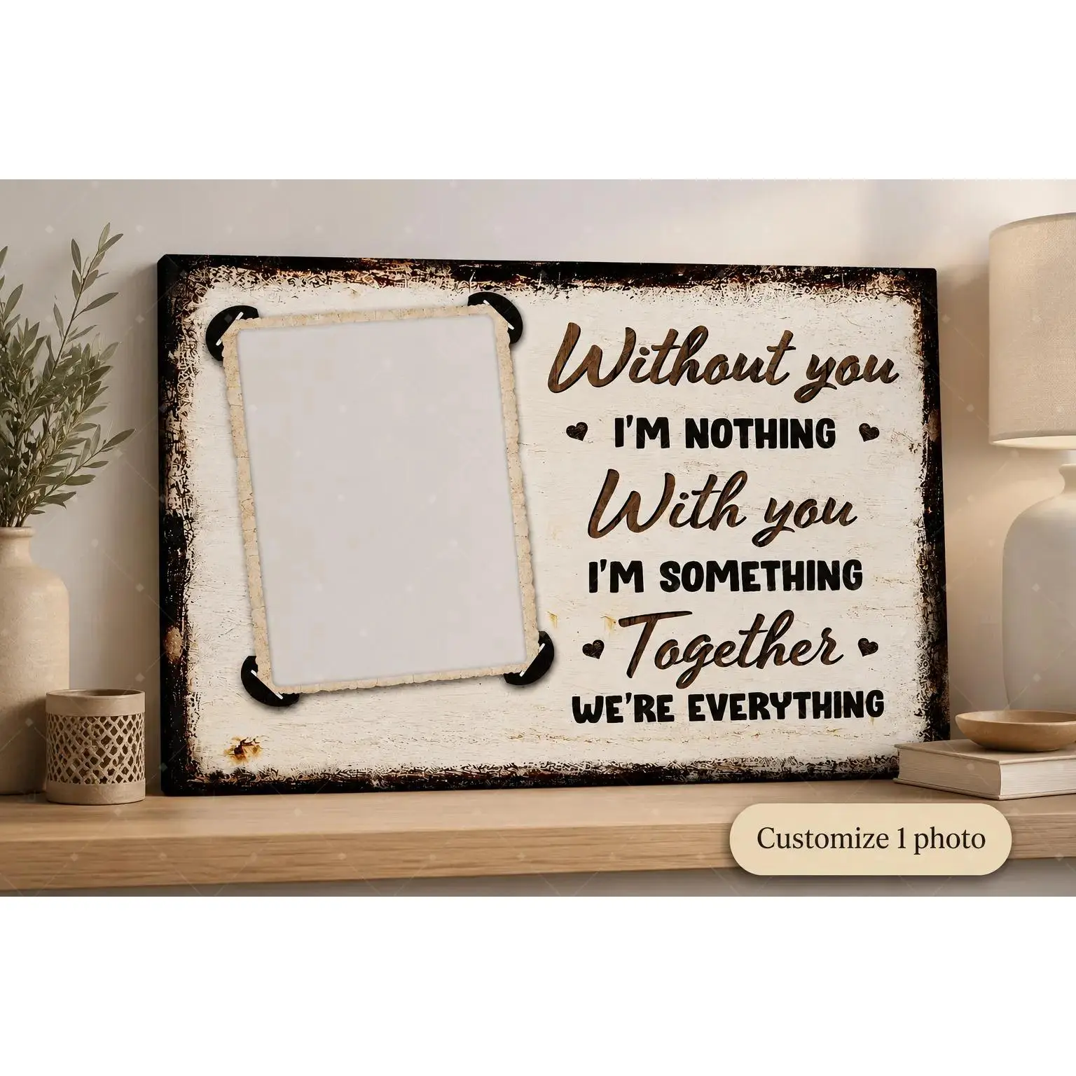 Personalized Couple Photo Canvas Wall Art, Custom Romantic Quote Poster Print, Vintage Rustic Bedroom Living Room Wall Decor, Anniversary Wedding Engagement Housewarming Gift, Unframed Canvas Poster or Framed Canvas Wrap