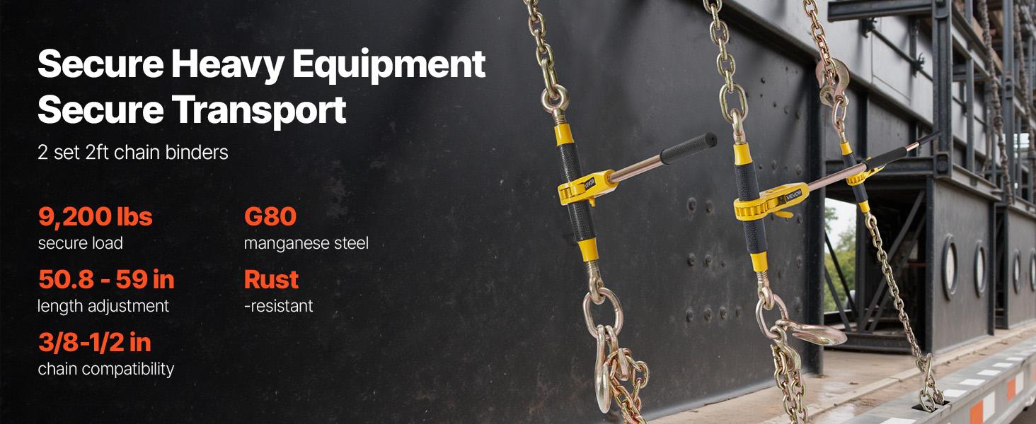 Ratchet Chain Binder, 9200 lbs Working Load, Chain Binders Compatible with 3/8 in - 1/2 in Chains, Heavy Duty Ratchet Load Binder with Handles for Truck, Tie Down, Hauling, Towing, Logging