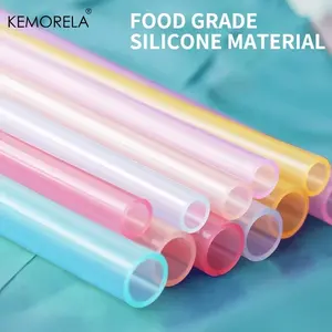 Kemorela 6 Pcs Transparent Silicone Straws, Reusable Food Grade, Eco-Friendly Drinking Straws, Durable & Safe for Everyday Use