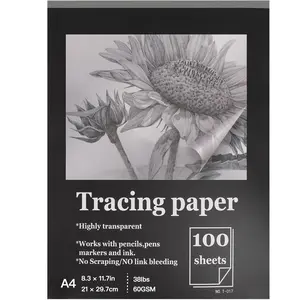100 Sheets Tracing Paper 8.3 X 11.7 Inches, Transparent Vellum Paper for Tracing Pads, 38lb/60gsm for Pencil, Marker, Ink, Sketching, Drawing