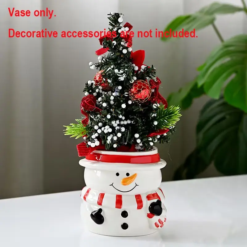 Christmas Tree Pot with Snowman, Miniature Succulent Flower pot for Holiday Decor, Festive Home Decoration, Indoor/Outdoor Tabletop, Living Room, Office - Perfect Plant Lover Gift (Durable Ceramic Construction)