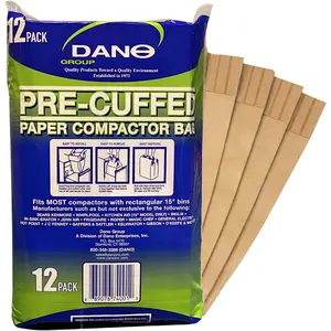 12 Pack Pre-Cuffed 11 Gallon Heavy Duty Eco-Friendly Paper Kitchen Trash Compactor Bags & Liners