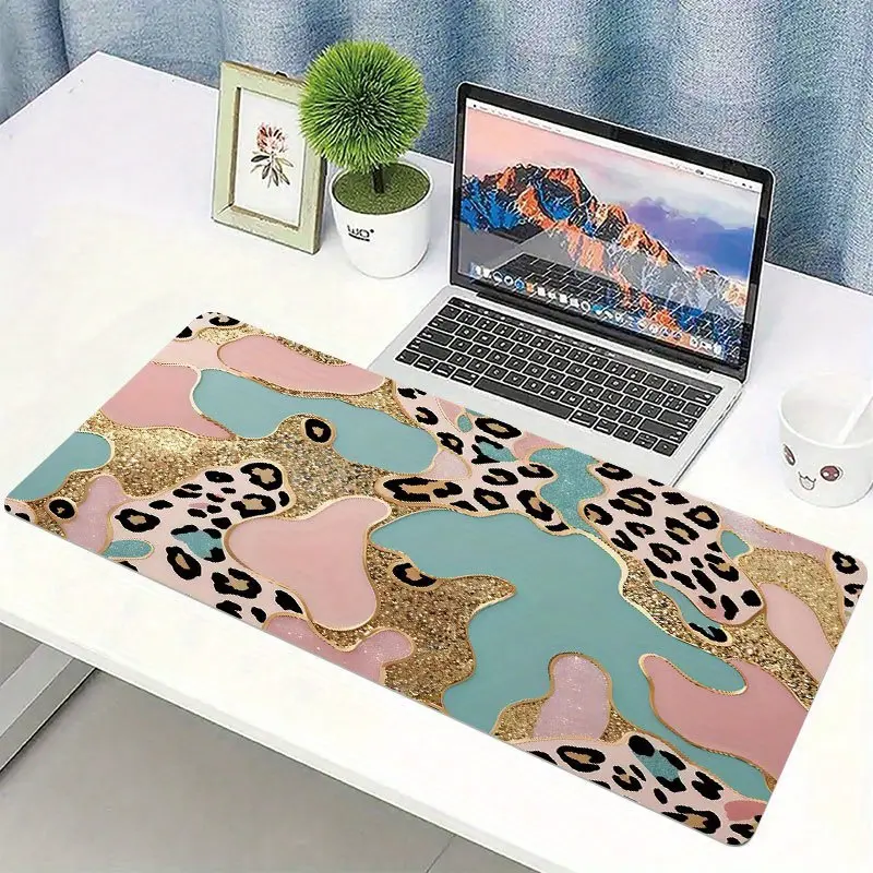 Large oval abstract leopard print mouse pad suitable for PC/laptop - non-slip rubber base with fabric surface, office and gaming computer desk mat, leopard print accents, durable, ideal gift for gamers, extra-long desk pad, stylish office desk decoration