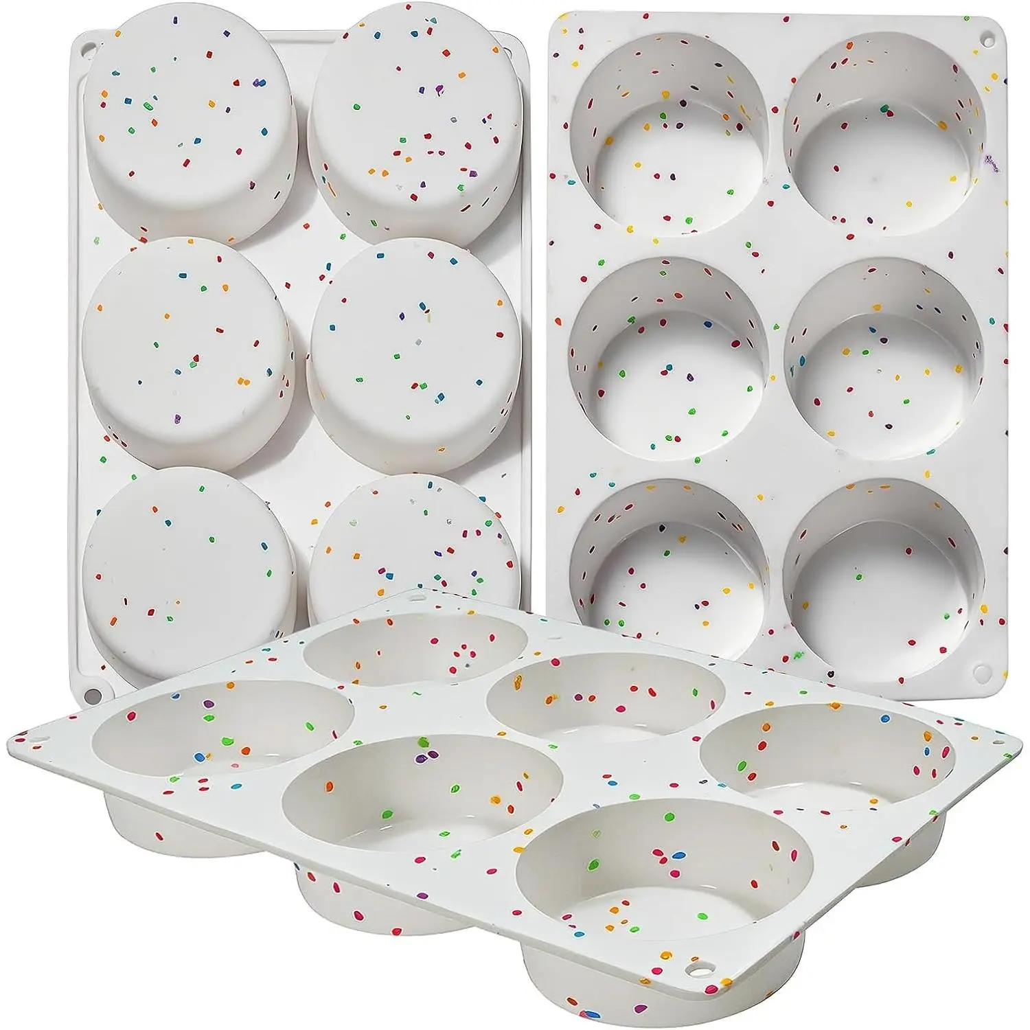 Kitchen Silicone Egg Bite Molds, 3-Pack 3-Inch Deep Round Molds for Egg Breakfast Sandwiches, Cake, Desserts - White