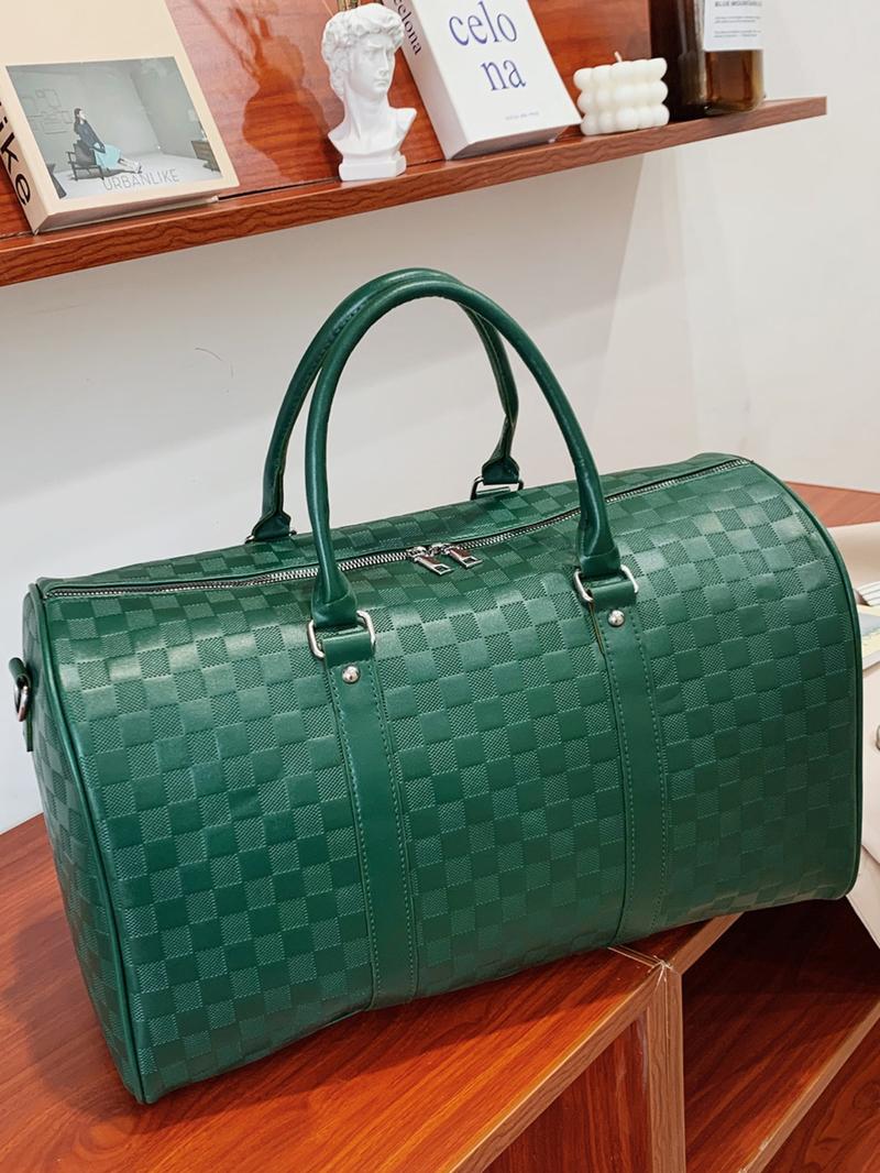 Fashion Checkerboard Pattern PU Leather Zipper Travel Bag, Travel Duffel Bag, Large Capacity Luggage for Women & Men, Casual Sports Fitness Bag for Travel & Business