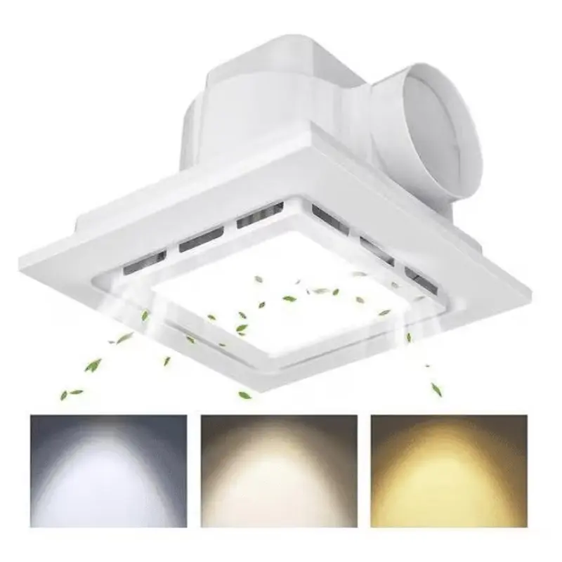 Bathroom Fan with Light Ceiling Mount Shower Ventilation Exhaust Fan with 3-color LED lights 1.0 Sone 140 CFM Exhaust Fan Mounting Opening 10"x10"