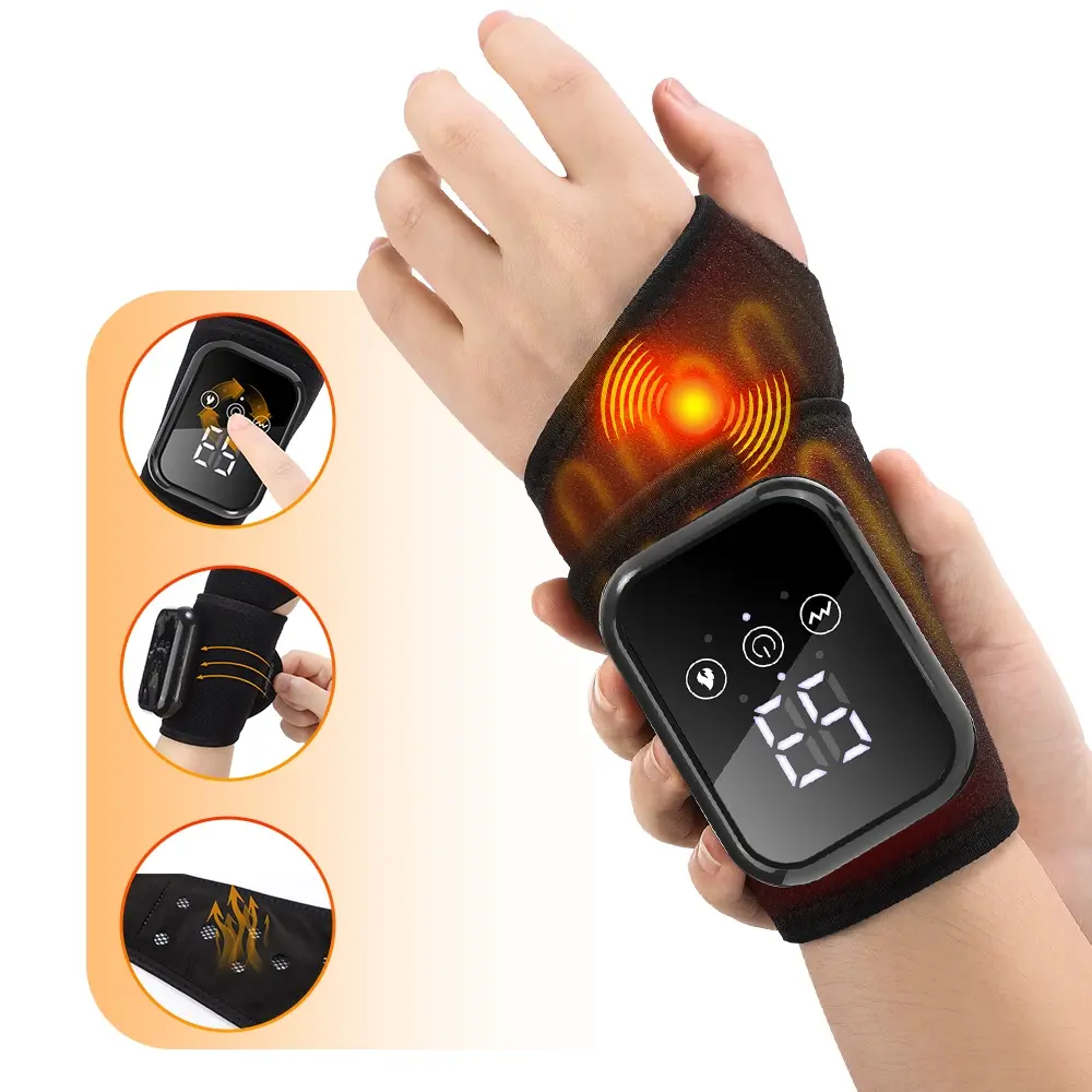 Cordless Heated Wrist Massager – 3 Heat Levels 48-58℃, 3 Vibration Modes, Rechargeable Wrist Wrap Gift for Office Sports Recovery