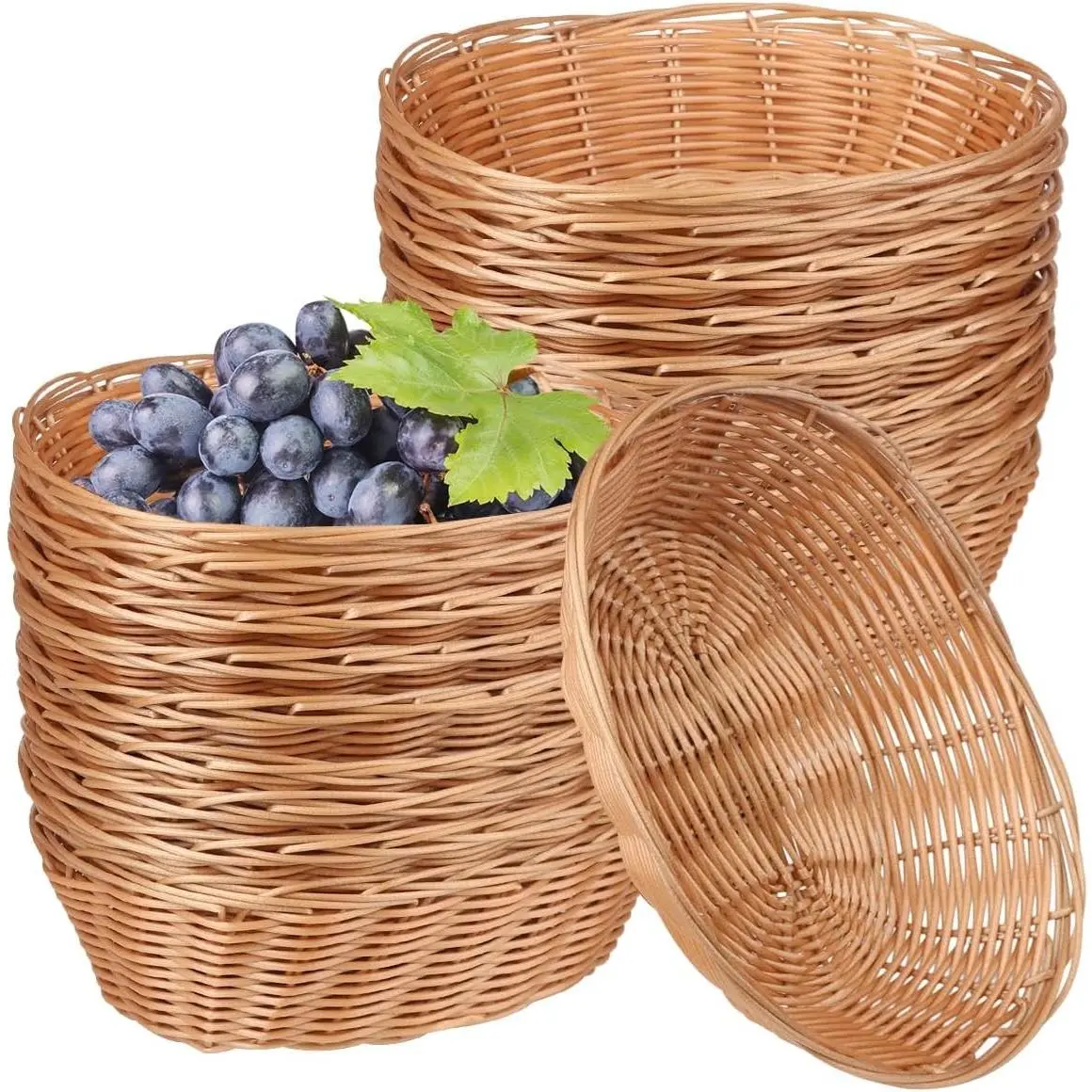 GNIEMCKIN 28 Pack Plastic Oval Basket, Poly Wicker Bread Baskets, Small Gift Baskets for Kitchen, Restaurant, Christmas Gifts, Centerpiece Display, Storing Bread, Fruits, Vegetables, 9 x 6 Inch