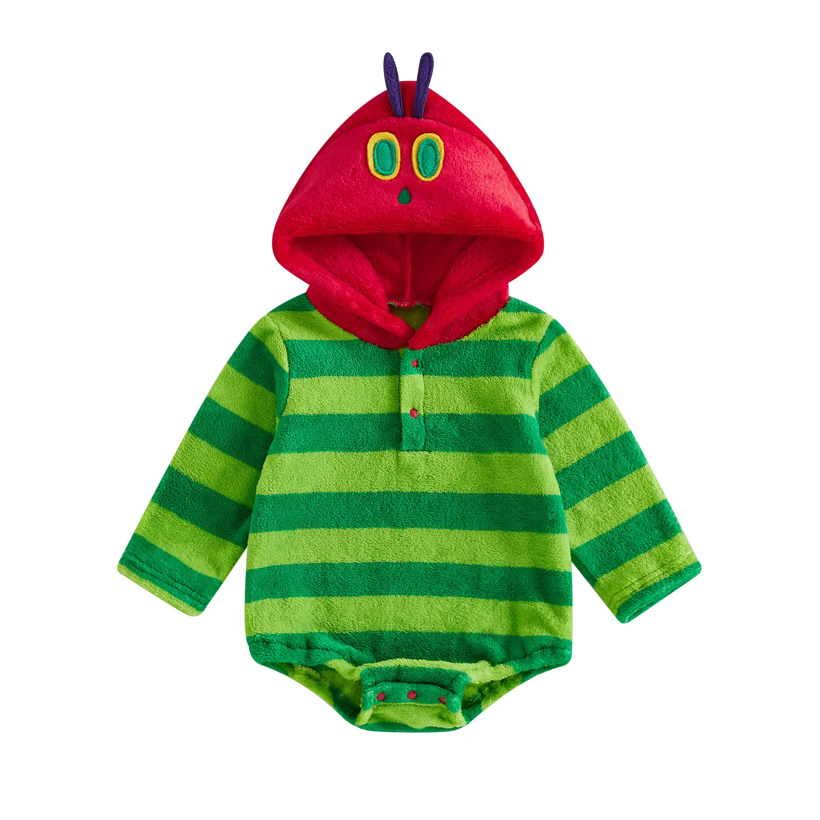 Canrulo Newborn Baby Boy Girl Hungry Caterpillar Hooded Fleece Long Sleeve Bodysuit Striped Halloween Cosplay Romper Fall Clothes 0-24 Months